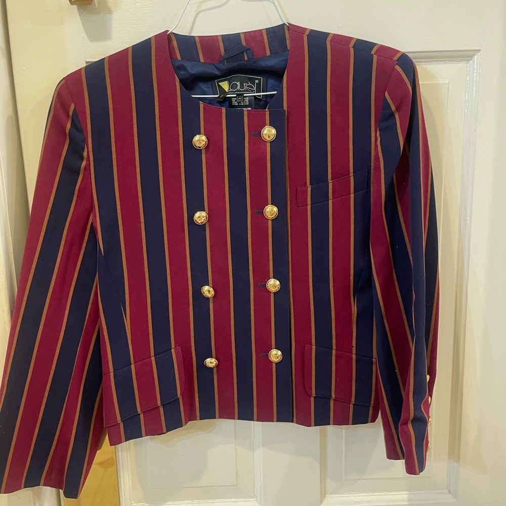 Double-Breasted Striped Blazer - Red and Blue